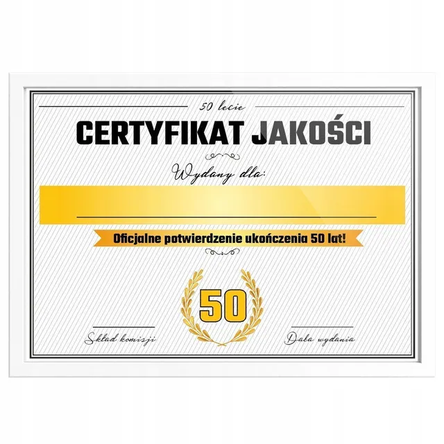 Certyfikat - 50 Urodziny - ramka biała