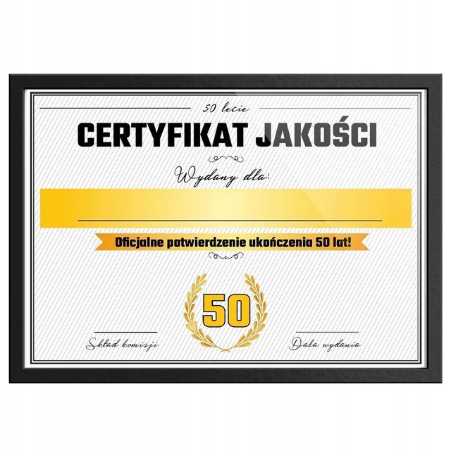 Certyfikat - 50 Urodziny - ramka czarna